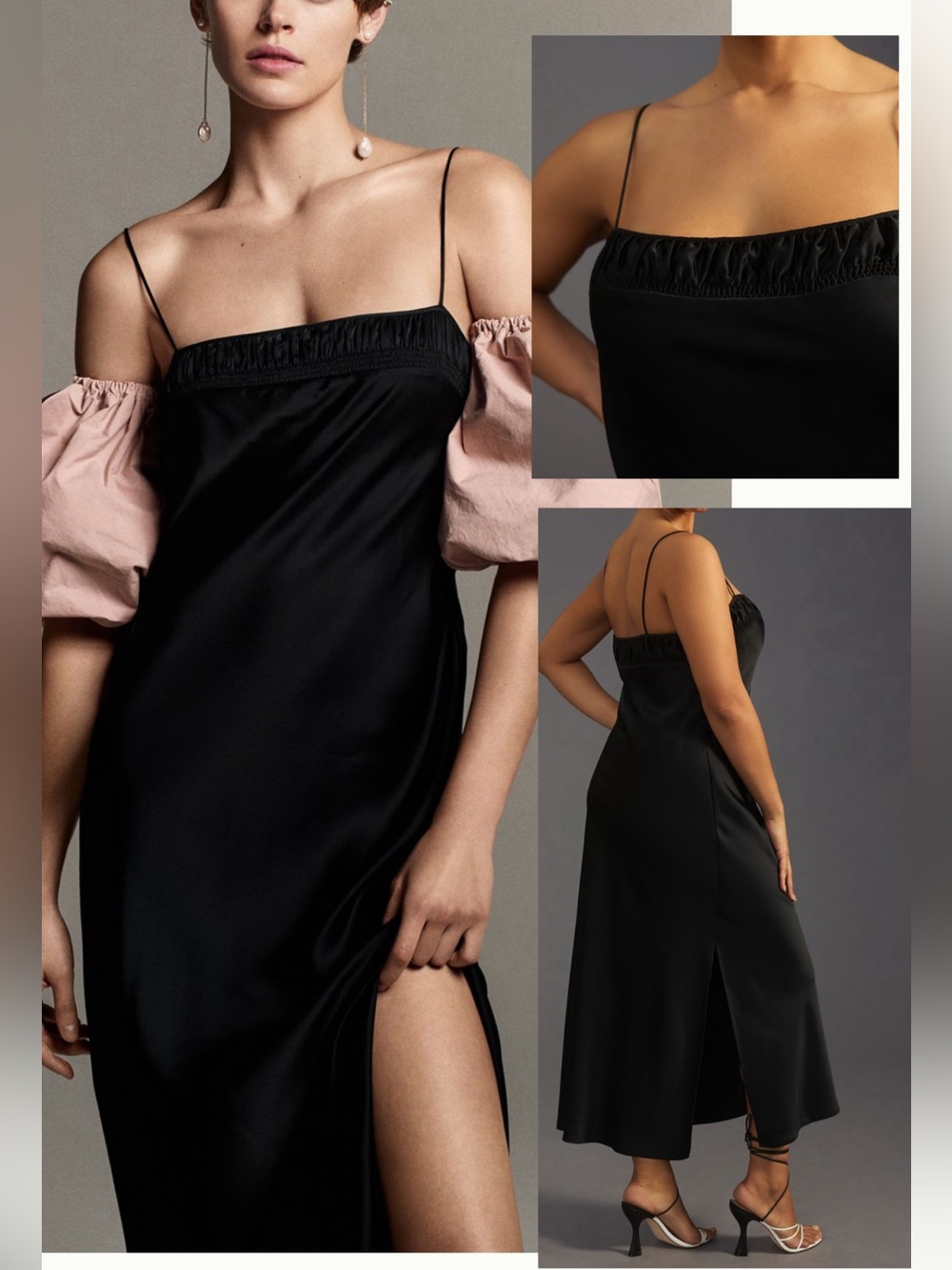 Brand New! New Black Satin Slip Dress with elegant neckline detail